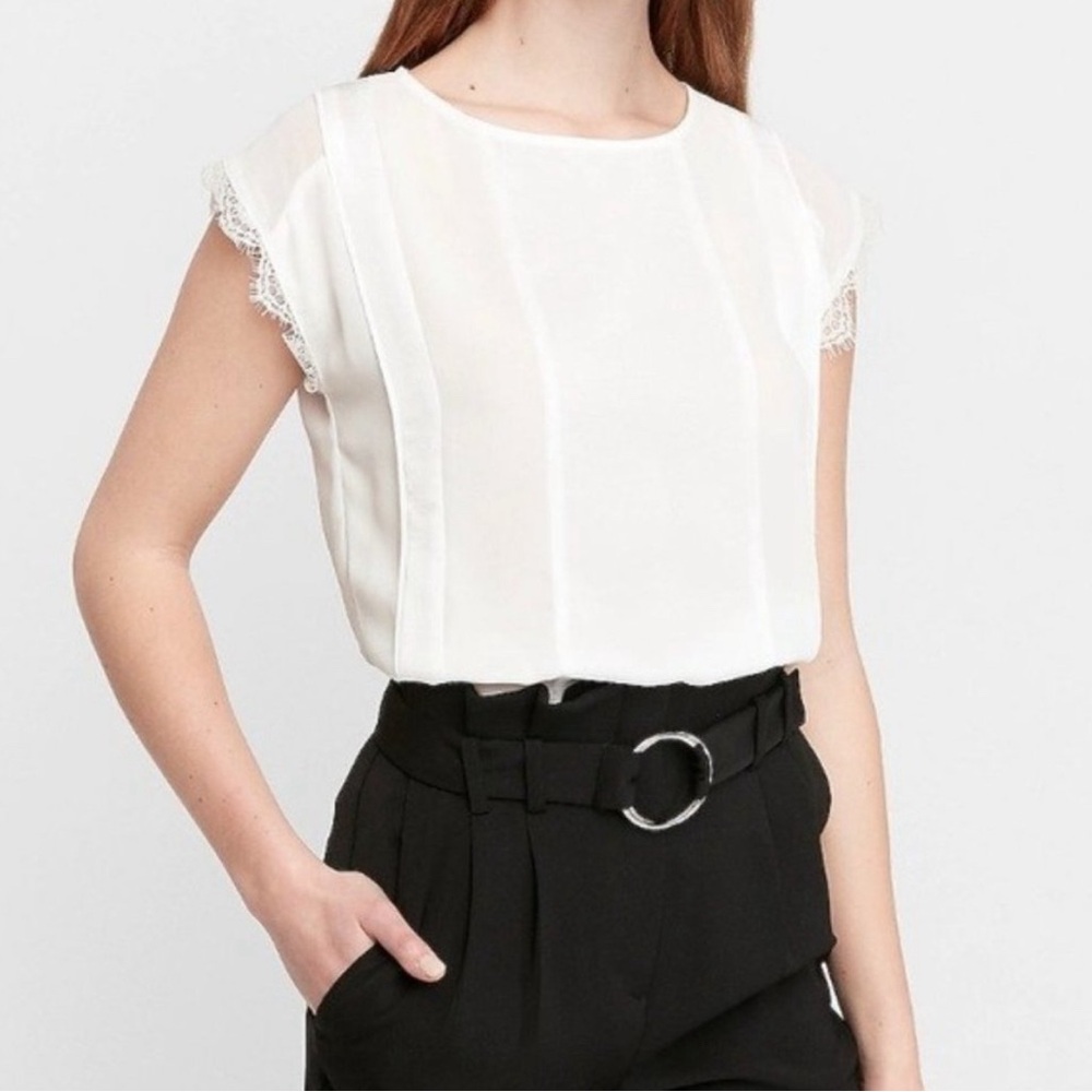 Express Satin Stripe Lace Sleeve Top